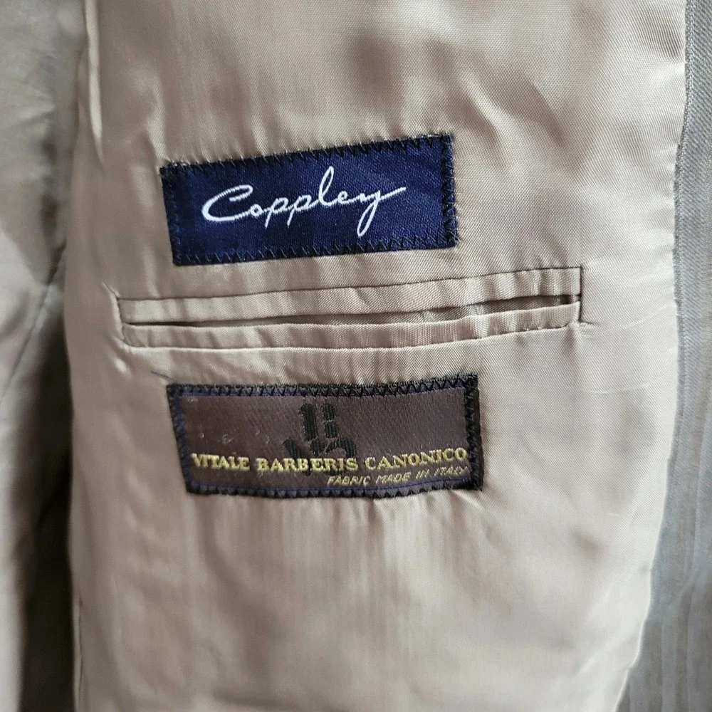 Coppley 100% Wool‎ Mens Blazer Size 44 Taupe Pinstripe Vitale Barberis Canonico